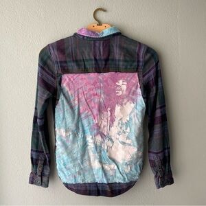 Reworked | Jimi Hendrix Tie-Dyed Plaid Flannel Button Down Shirt